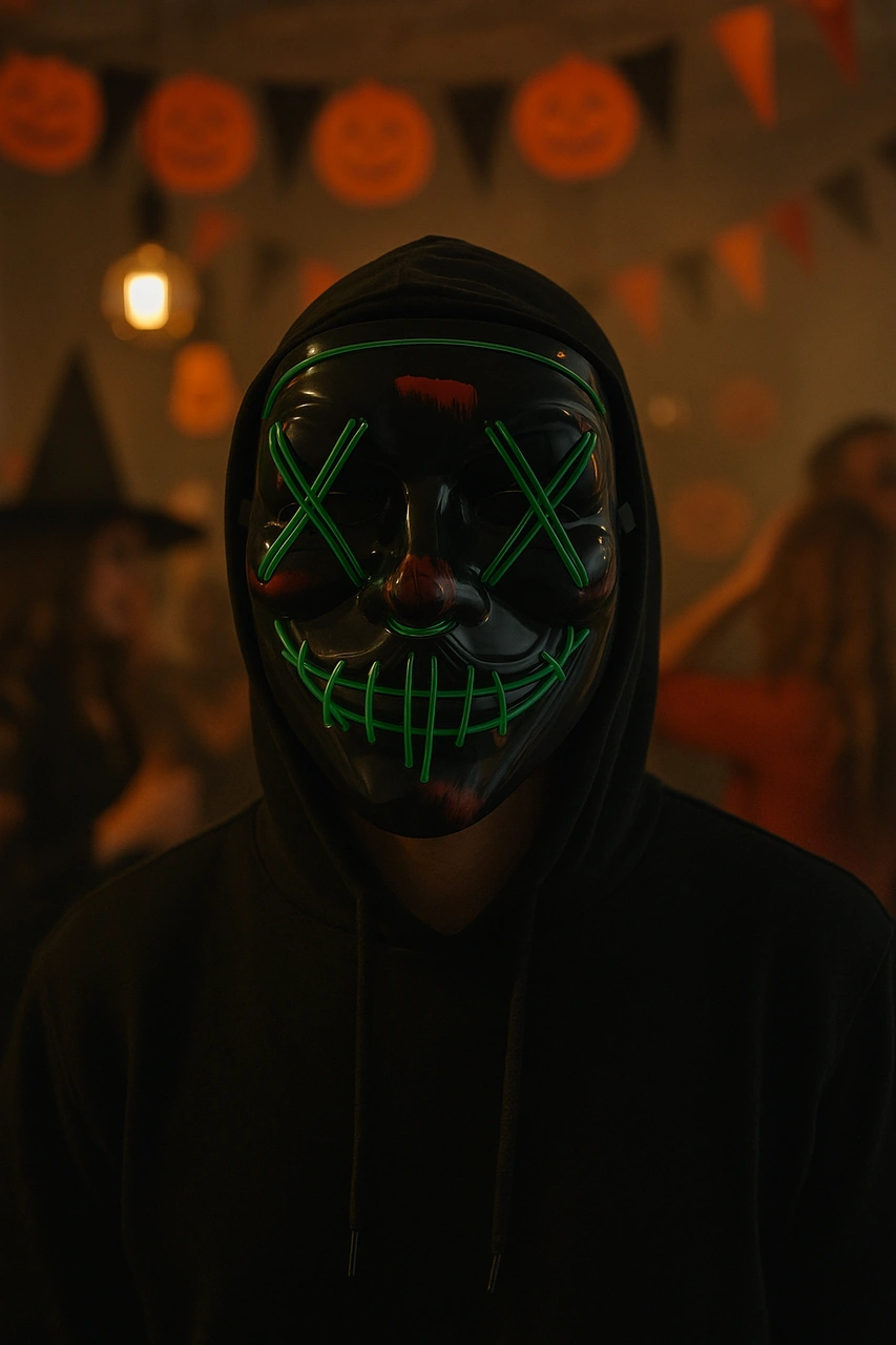 Halloween Cadılar Bayramı Maske Işıklı Pilli Yeşil Telli Korku Maskesi Diğer