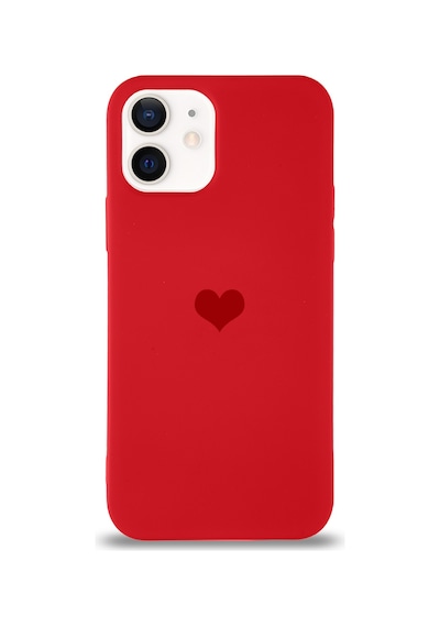 Apple Uyumlu  iPhone 12 Kılıf Kalp Logolu Altı Kapalı İçi Kadife Lansman Silikon Kapak - Pembe