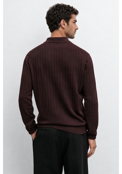 Danger Erkek Polo Yaka Fitilli Triko Kazak Bordo