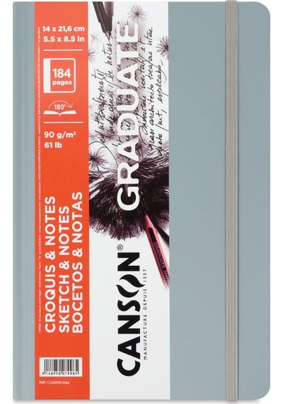 Canson Graduate Sert Kapaklı Eskiz Defteri 90gr 14x21,6 184 Sayfa / 92 Yaprak - Gri Beyaz