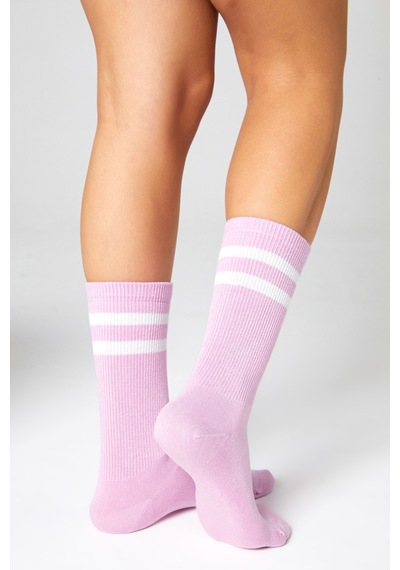 Bamboo Star Bambu Tenis Çizgili Premium Kolej Çorabı Unisex Toz Pembe Dikişsiz Soket Çorap 3'lü Paket