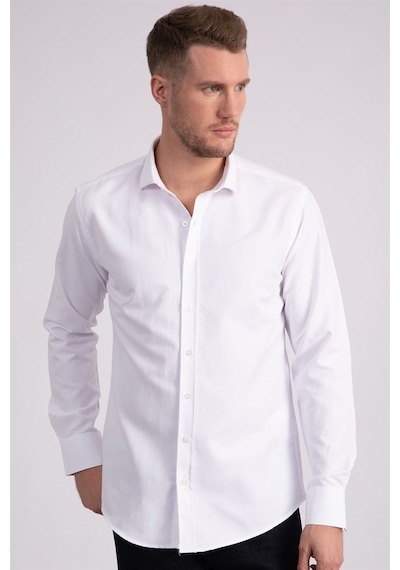 Tudors Modern Slim Fit Dar Kesim Armürlü Erkek Gömlek-22481 Beyaz