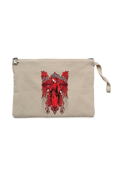 Red Wings My Religion Text Krem Clutch Cüzdan / El Çantası Krem