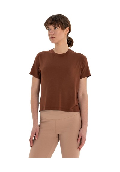 Inguz Modal Bisiklet Yaka Basic Yoga T-shirt Kahverengi