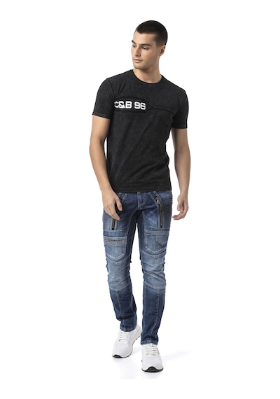 Cipo & Baxx Erkek Regular Fit Siyah Bisiklet Yaka Kısa Kollu Yazı Detaylı Tişört Ct805