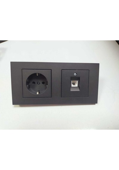 Füme Topraklı Priz + Nümeris Telefon Prizi + 2li Çerçeve