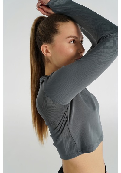 Hummel Dolby Crop Uzun Kollu Tişört 912085-7319 Gri