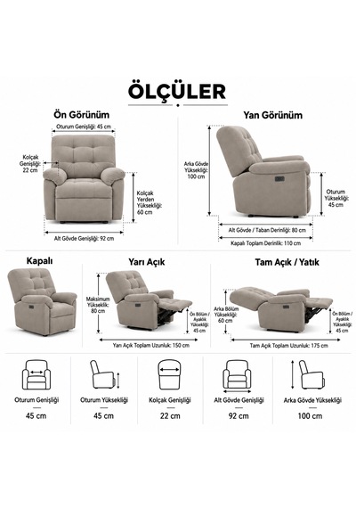 Smarto Relax Porto Masajlı Elektrikli Döner Sallanan Tv Koltuğu Kontrol Panelli Ergonomik Polyester Baba Koltuğu Ekru Smarto Relax Porto Masajlı Elektrikli Döner Sallanan Tv Koltuğu Kontrol Panelli Ergonomik Polyester Baba Koltuğu Ekru