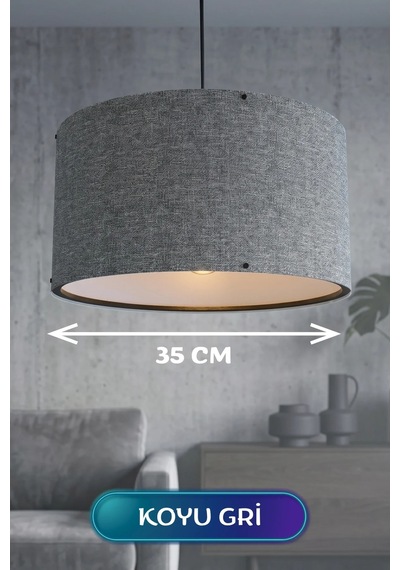 Şık Koyu Gri Kumaş Başlıklı Sarkıt Avize 35 Cm