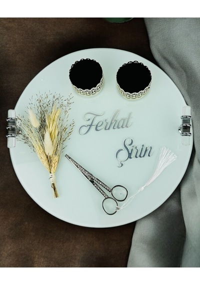Cherish Gümüş Beyaz Söz Nişan Tepsisi Krem Krem