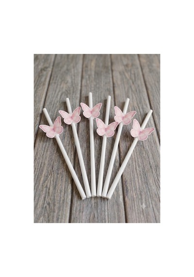 Pembe Kelebek Konsept 12 Li Cupcake Kürdan Süsü 12li Pipet Seti Pembe