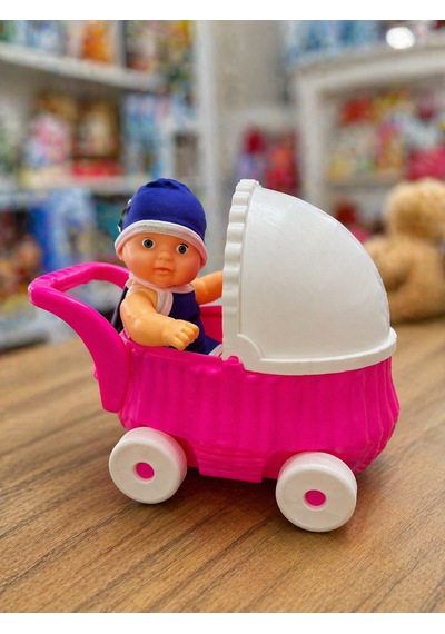 Pembe Oyuncak Bebek Arabası Seti Bebek Dahil 001
