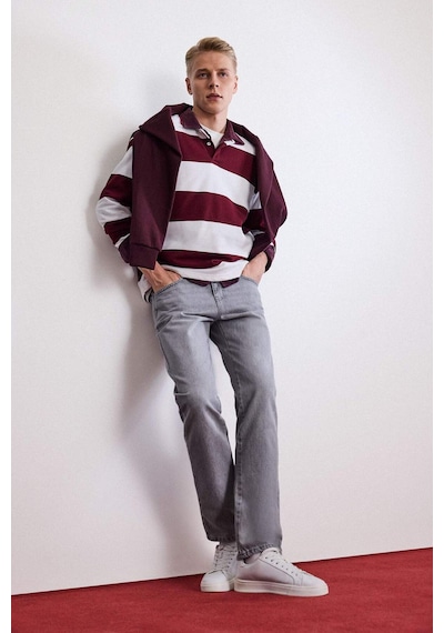 Defacto Boxy Fit Polo Yaka Çizgili Sweatshirt G5091ax25wnbr194 Bordo-br194