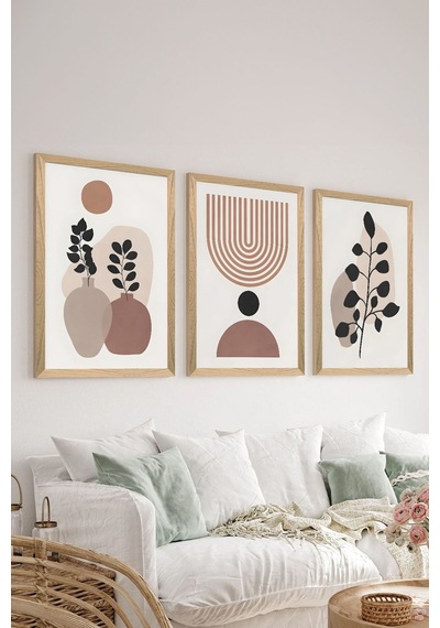 3 Parça Ahşap Çerçeve Görünümlü Mdf Poster Tablo Seti - Set 60 - Mdf3dsohoset60