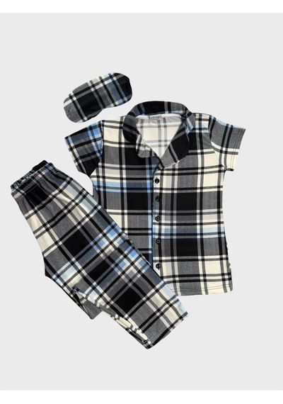 Aliş Kids Erkek Çocuk Pamuklu Gri Ekose Desenli Kısa Kollu Gömlek Yaka Düğmeli Yazlık Pijama Takımı Aliş Kids Erkek Çocuk Pamuklu Gri Ekose Desenli Kısa Kollu Gömlek Yaka Düğmeli Yazlık Pijama Takımı