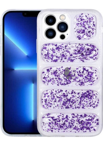 Apple Uyumlu iPhone 13 Pro Kılıf Kamera Korumalı Simli Airbag'li Zore Dalga Kapak Mor