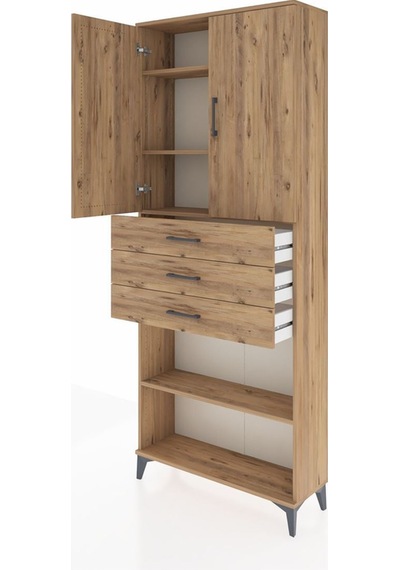Arges Dolap 4 Raflı 3 Çekmeceli 2 Kapaklı 88x30x221 Çam-çam Atlas Çam