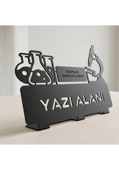 Kişiye Özel Hediyelik Kimya Mühendisi Teknikeri Öğretmeni Tasarımlı Metal Masaüstü İsimlik Siyah