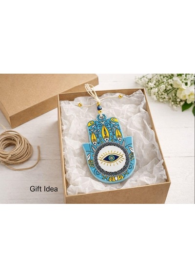 Seramik Nazar Duvar Süsü Fatma Eli Hamsa / 13 Cm El Yapımı / Kapı Girişi & Salon Dekoru / Anlamlı Hediye Çok Renkli