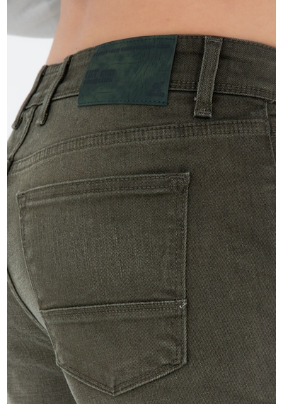 HLT Jeans Erkek Slim Fit Dar Kesim Esnek Likralı Denim Jeans Kot Pantolon 001 Koyu Haki