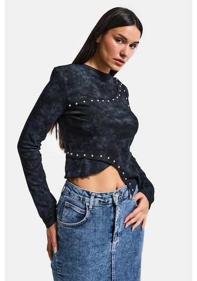 it's basic Kadın Siyah Antrasit W5 Asimetrik Kesim Drop Detaylı Özel Tasarım Crop Top