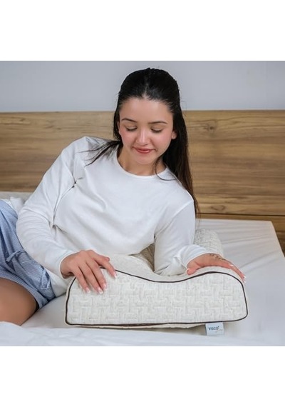 Ortopedik Visco Yastık Boyun Destekli Yastık Visko Atella Doğal Keten Kılıflı 60x40x14-12 Cm