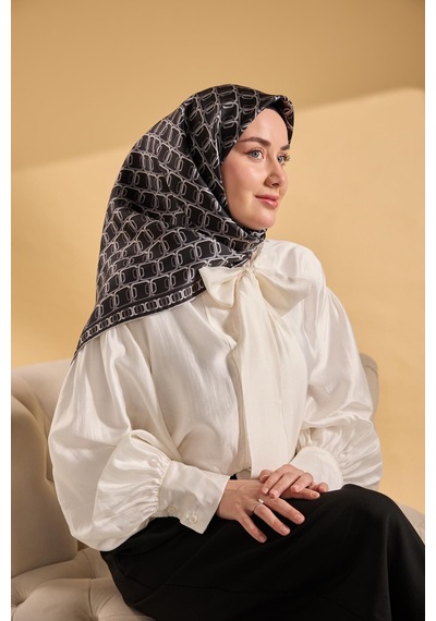 Silk Home Twill İpek Eşarp Zincir Siyah - Beyaz Çok Renkli