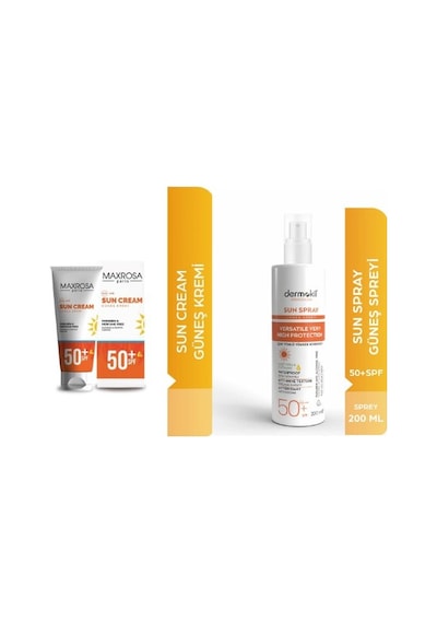 Dermokil SPF 50+ Güneş Koruyucu Sprey 200 ML + Maxrosa Paris SPF 50+ Güneş Kremi 60 ML