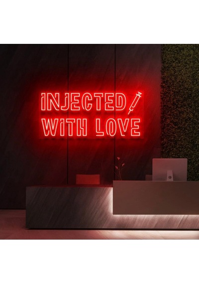 Injected Wıth Love Yazılı Ve Şekilli Neon Tabela Kırmızı