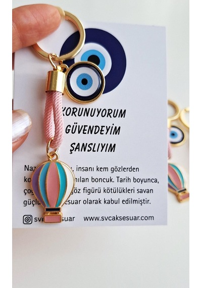Hediyelik Özgürlük Simgesi Balon Nazar Boncuklu Anahtarlık - Pembe 9 Cm