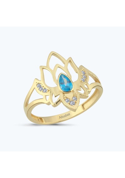 Altınbaş Mavi Taşlı Altın Lotus Çiçeği Yüzük Ayz00467-y-25842-m Çok Renkli