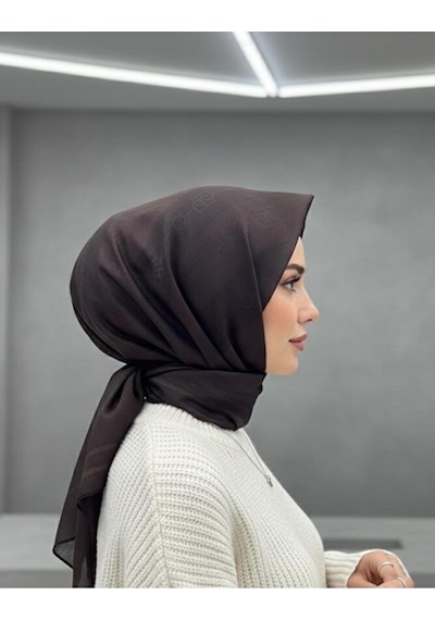 Bushu Kadın Monogram Twill Eşarp Kahverengi