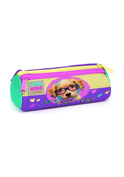 Coral High Kids Sarı Pembe Sevimli Köpek Desenli Üç Bölmeli Kalem Çantası 22052
