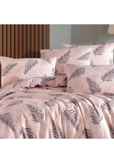 Çift Kişilik Nevresim Takımı 200x220cm 4 Yastık Kılıfı Lastikli Çarşaflı 160x200+30 Gri - Pembe