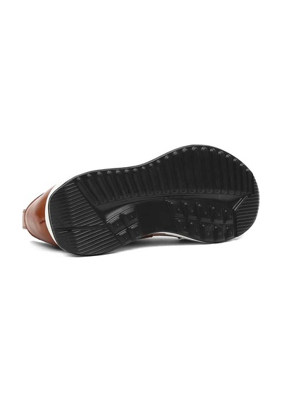 Erkek Taba Bej Bağcıklı Deri Sneaker