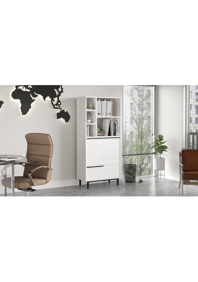 Robin Home Lidya Ofis Klasör Dolabı Kitaplık 3 Kapaklı Metal Ayak