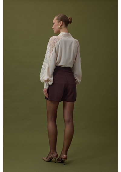 Sateen Talia Şort Etek - Kahve-137062 Kahve