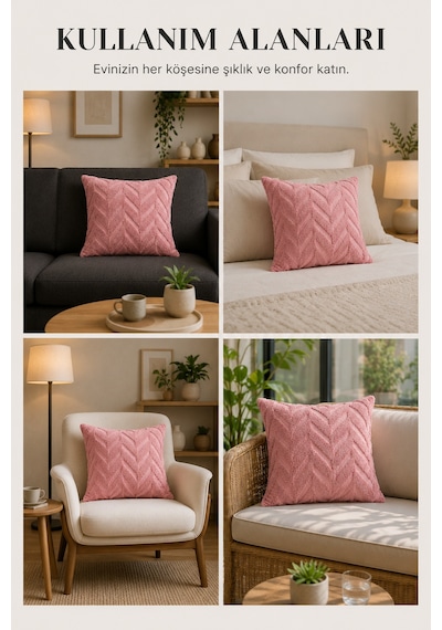 Wellsoft Dekoratif Kırlent Kılıfı 45x45 Ve 30x50 Peluş Koltuk Kanepe Yastık Kılıfı Pudra 45 x 45