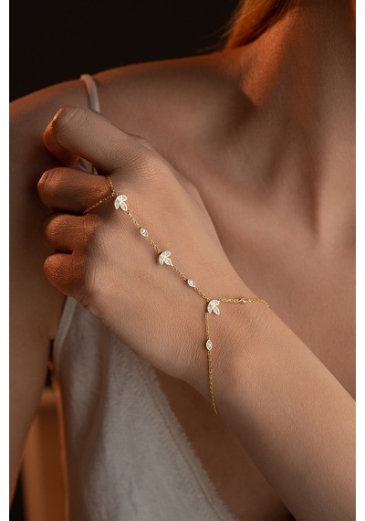 925 Ayar Gümüş Gold Kaplama 3'lü Lotus Çiçeği Model Şahmeran Bileklik