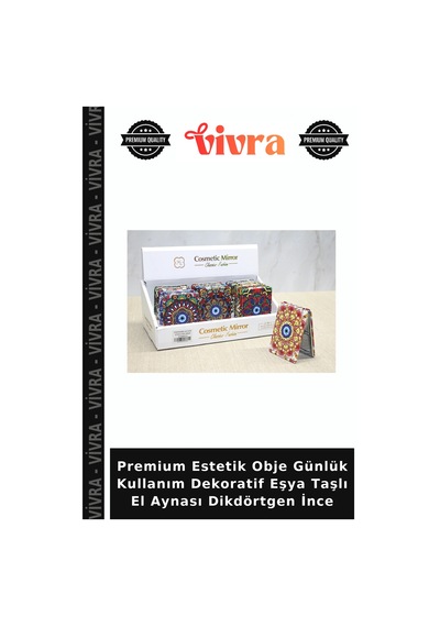 Premium Estetik Obje Günlük Kullanım Dekoratif Eşya Taşlı El Aynası Dikdörtgen İnce Diğer