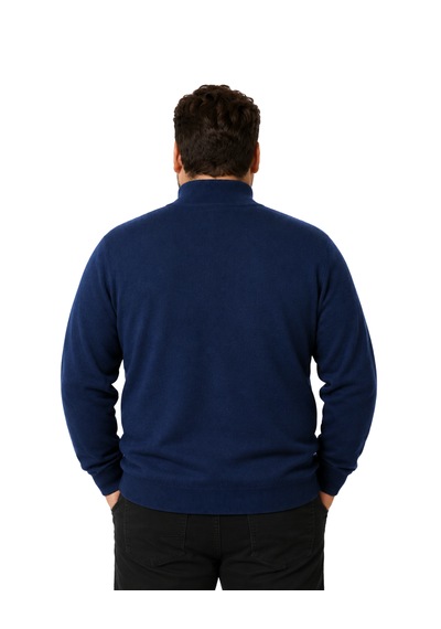 Battalmoda Erkek Büyük Beden İndigo Fermuarlı Dik Yaka Pamuklu Hırka 3xl-4xl-5xl-6xl