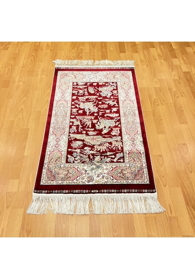 Şehname Motifli 90 X 150 Cm İpek Halı Bordo