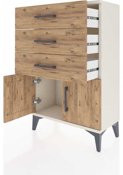 Arges Komodin 3 Çekmeceli 2 Kapaklı 60x30x96 Aytaşı-çam Aytaşı