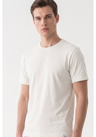 Krem Rengi Bisiklet Yaka Kısa Kol Slim Fit Pamuklu Tişört 1011265166