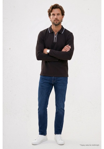 Tudors Erkek Slim Fit Dar Kesim %100 Pamuk Uzun Kollu Fermuarlı Kahverengi Polo Yaka Tişört-52788 Tudors Erkek Slim Fit Dar Kesim %100 Pamuk Uzun Kollu Fermuarlı Kahverengi Polo Yaka Tişört-52788