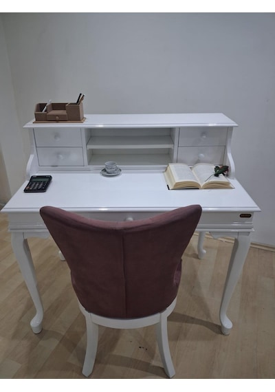Çalışma Masa Sandalye 90659 Model Parlak Beyaz Lake Boyalı Masa Gökyüzü Sandalye Beyaz