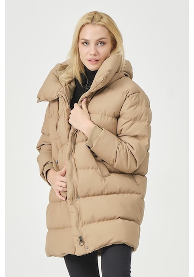 Pique Kadın Mont Geniş Yakalı Ribana Detaylı Oversize Kadın Mont Melody Kadın Mont K.bej
