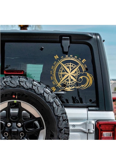 Pusula Ve Dalga Sticker - 4x4 Off Road Adventure Kamp Sticker - Araba Oto Karavan Motosiklet Sticker - 00067 30x26 Cm