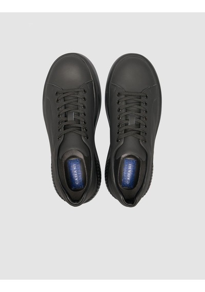 %100 Nubuk Deri Siyah Erkek Sneaker Siyah