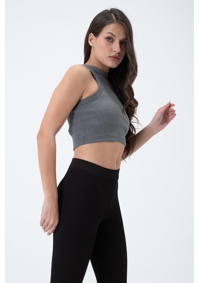 Quhox Kadın Kaşkorse Crop Atlet Gri
